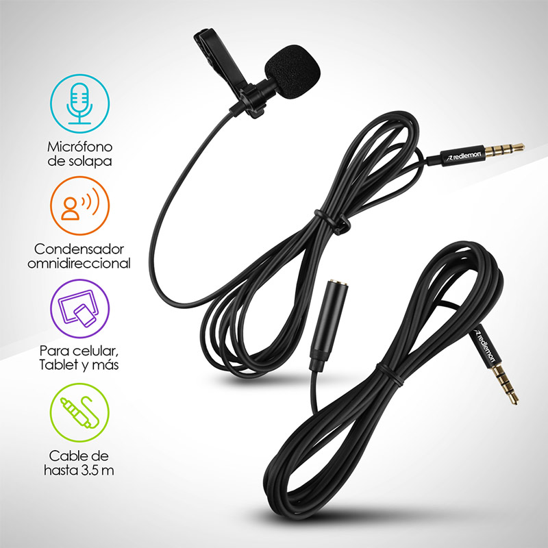 Micrófono Lavalier de Solapa Para Smartphone y Tablet Redlemon