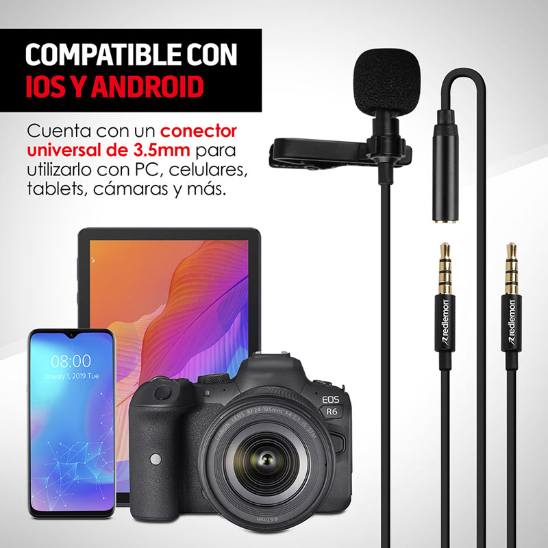 Micrófono Lavalier de Solapa Para Smartphone y Tablet Redlemon