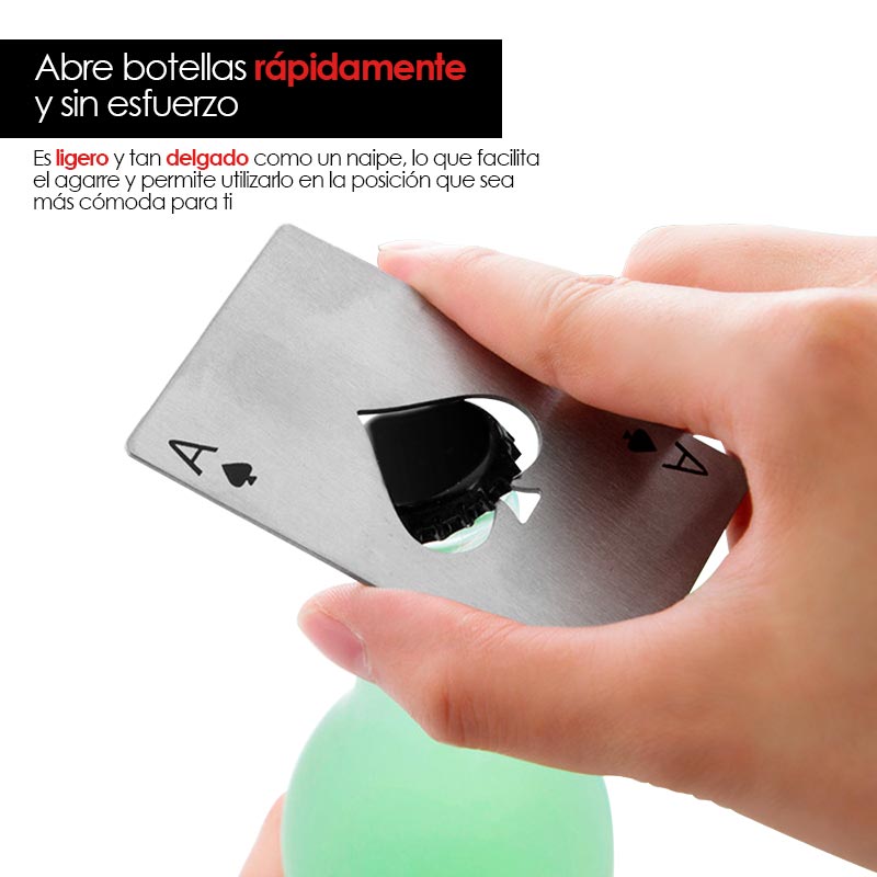 Destapador de Botellas Forma de Baraja 4 Pz Acero Redlemon
