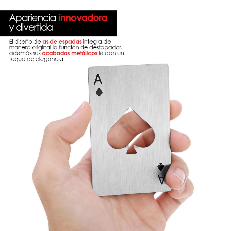 Destapador de Botellas Forma de Baraja 4 Pz Acero Redlemon