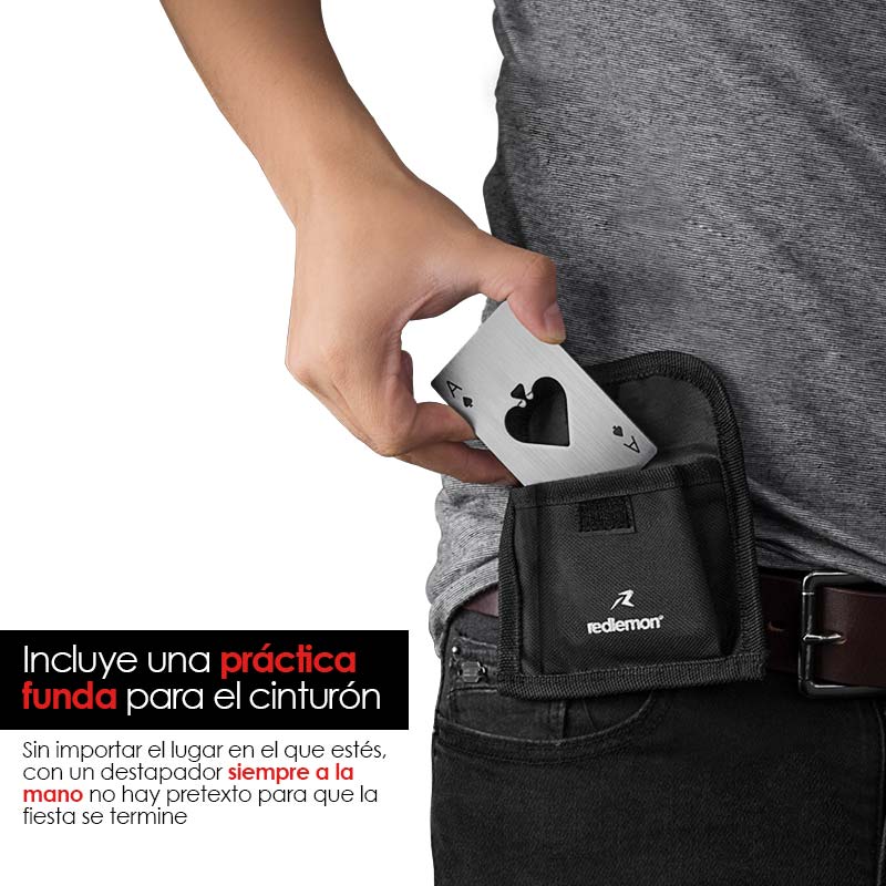 Destapador de Botellas Forma de Baraja 4 Pz Acero Redlemon