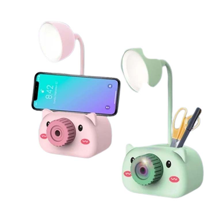 Lampara De Cerdito Con Sacapuntas, Porta Lápiz Y Celular Verde