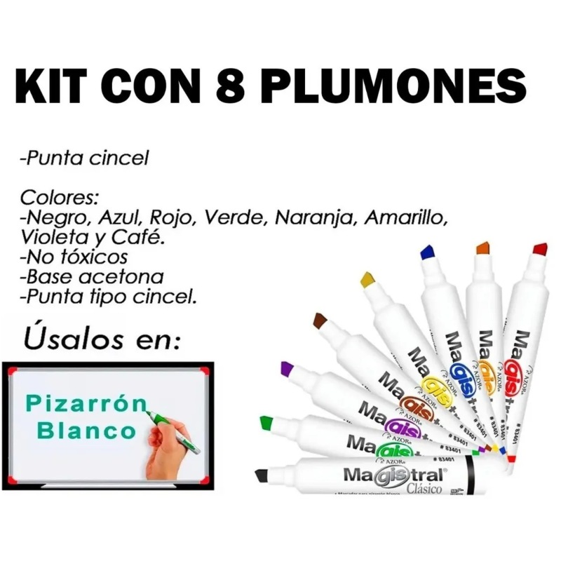 Marcador Para Pizarrón Grueso con 8 Colores Marcador Magistral