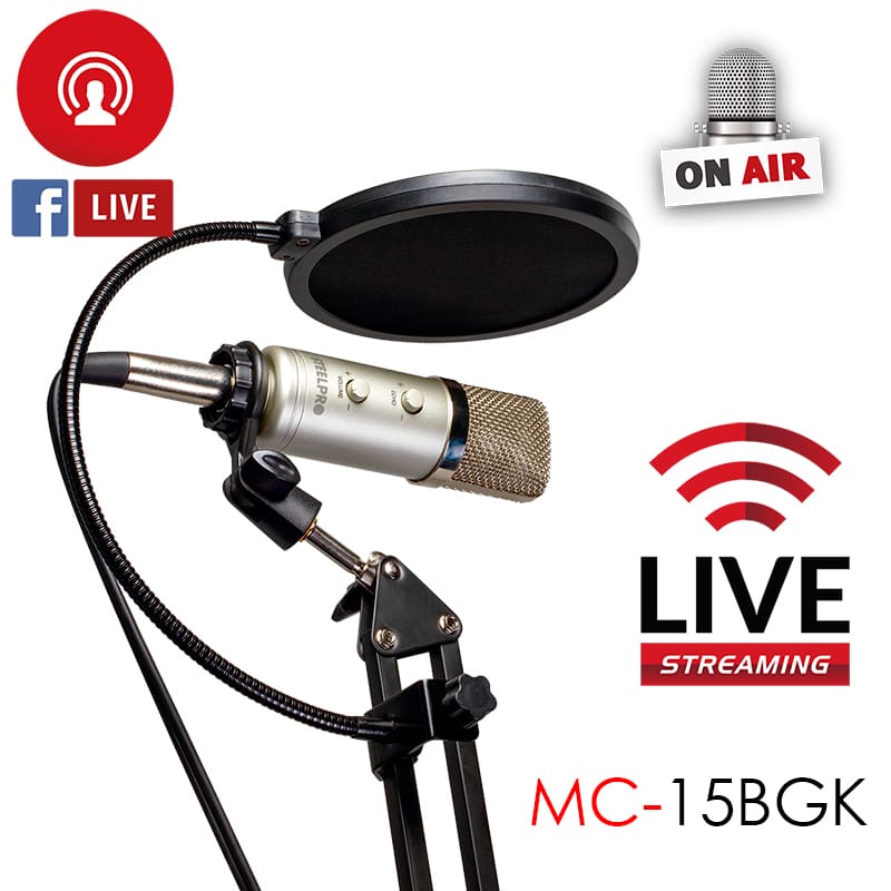 Microfono Profesional Cardioide Condensador Unidireccional De Alta Sensibilidad Con Eco- Steelpro 