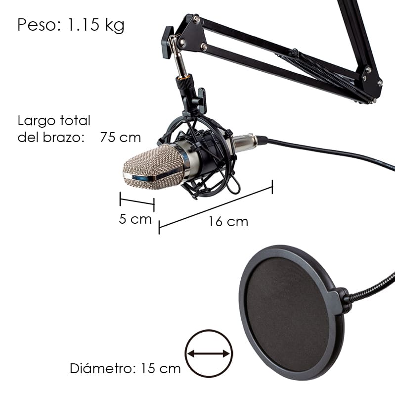 Microfono Profesional Cardioide Condensador Unidireccional De Alta Sensibilidad Con Eco- Steelpro 