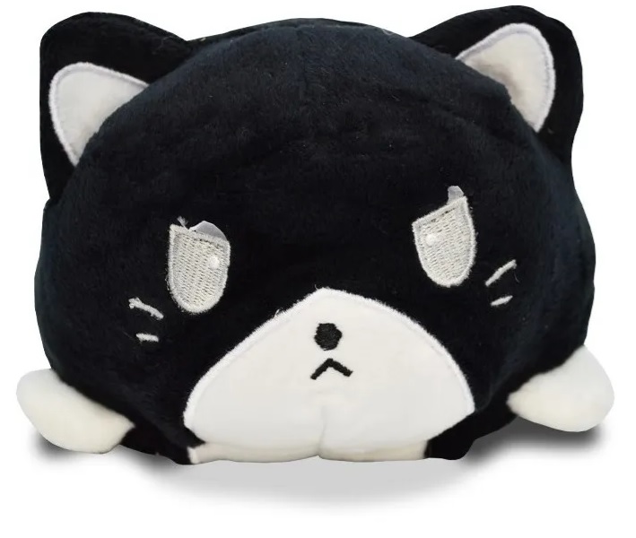 Peluche de gato feliz enojado kawaii reversibles. Negro- blanco.