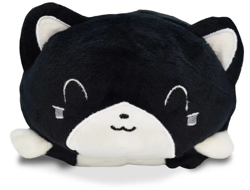 Peluche de gato feliz enojado kawaii reversibles. Negro- blanco.