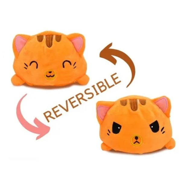 Peluche de gato feliz enojado kawaii reversibles. Naranja