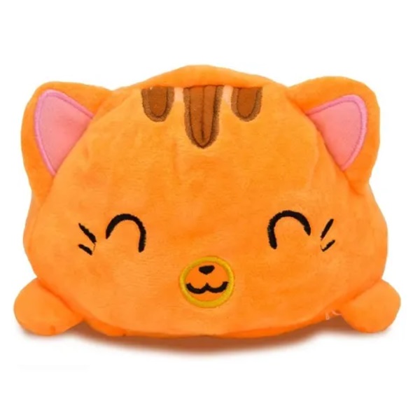 Peluche de gato feliz enojado kawaii reversibles. Naranja
