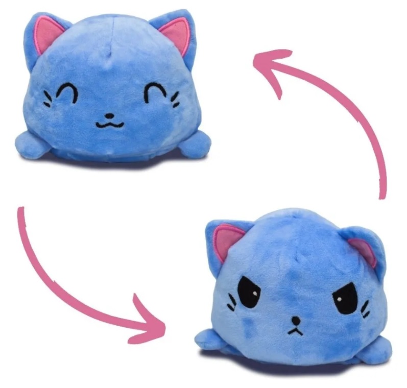Peluche de gato feliz enojado kawaii Azul