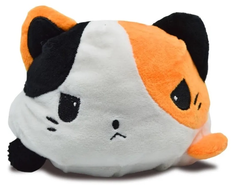 Peluche de gato feliz enojado kawaii reversibles. Negro- blanco.