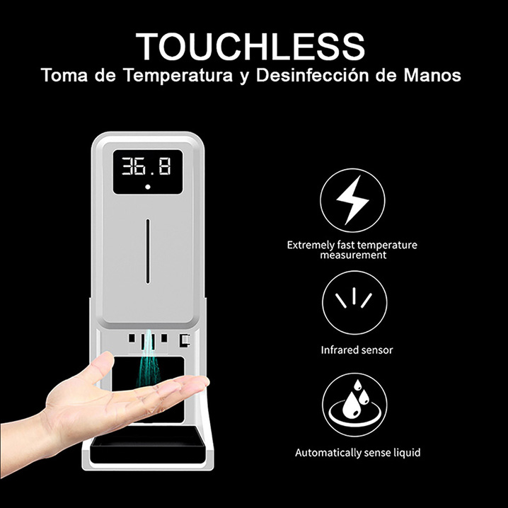 K9 Pro Rehabor Nuevo Profesional Recargable Portatil Termometro Infrarrojo Despachador Automatico de Gel Antivirus Suministro Touch less Automático Base Pedestal Escritorio o Pared
