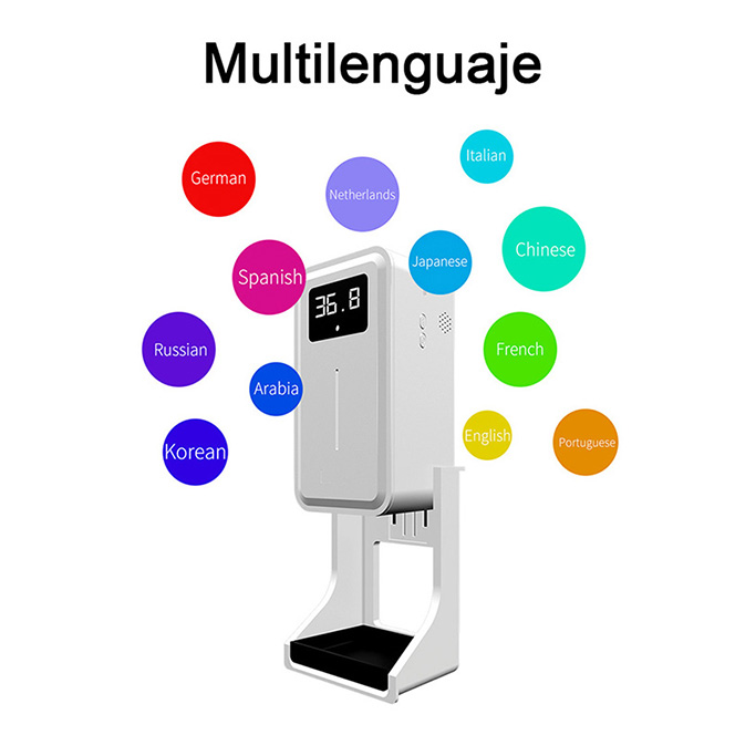 K9 Pro Rehabor Nuevo Profesional Recargable Portatil Termometro Infrarrojo Despachador Automatico de Gel Antivirus Suministro Touch less Automático Base Pedestal Escritorio o Pared
