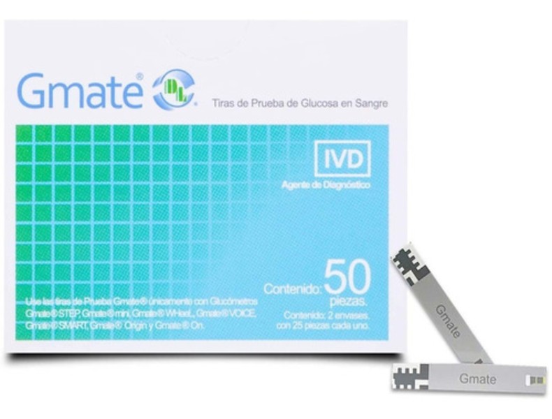 Tiras Lancetas Reactivas Glucometro Gmate 50 Piezas