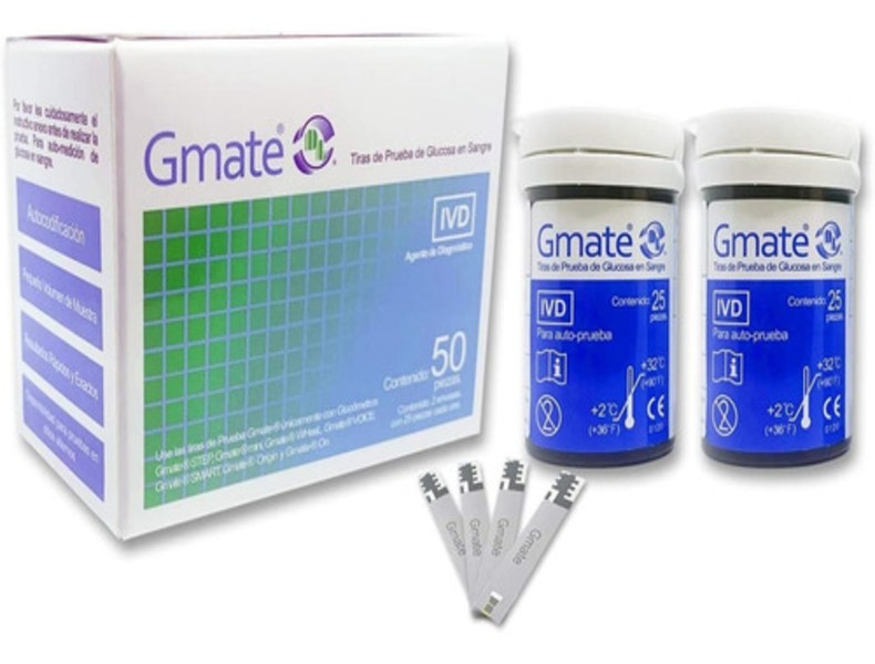 Tiras Lancetas Reactivas Glucometro Gmate 50 Piezas