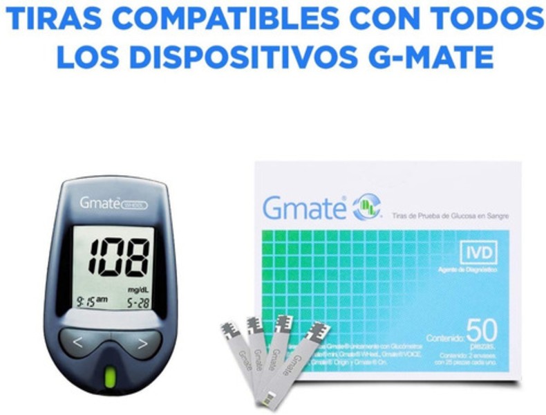 Tiras Lancetas Reactivas Glucometro Gmate 50 Piezas