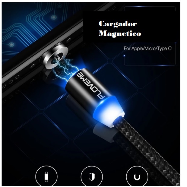 Cargador  Magnético  3 en 1 ,  Android  iphone   y  Tipo C   Con luz led 