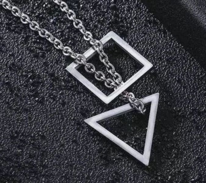 Collar Hombre Dije Triángulo Cuadrado Minimalista Regalo