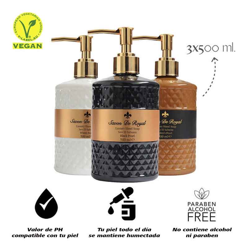 Savon De Royal Pearl Lujoso Jabón Líquido Vegano Pack de 3 c/500 ml c.u.