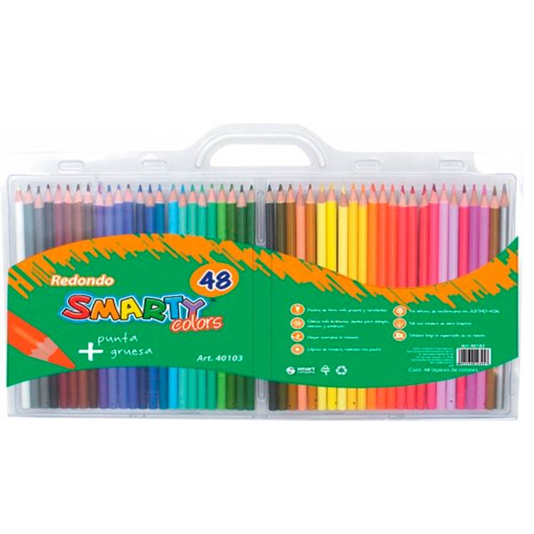 Lápices De Colores Cja C/48 Pzas. Largos Redondos Smarty