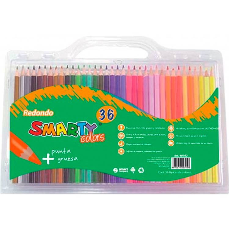 Lápices De Colores Cja C/36 Pzas. Largos Redondos Smarty