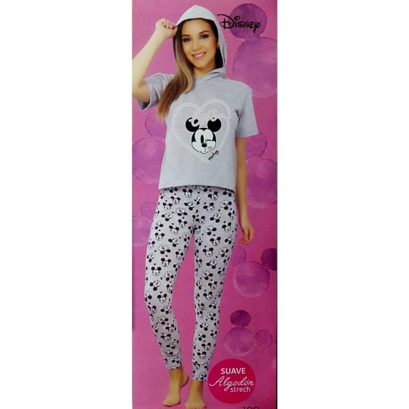 PIJAMA DAMA DISNEY MICKEY MOUSE CON CAPUCHA Y PANTALON ESTILO LEGGING MOD-9274