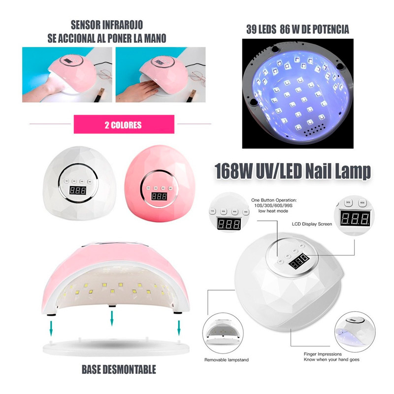 Lámpara Uñas Profesional Digital Led Uv Gelish 86w Pro F6