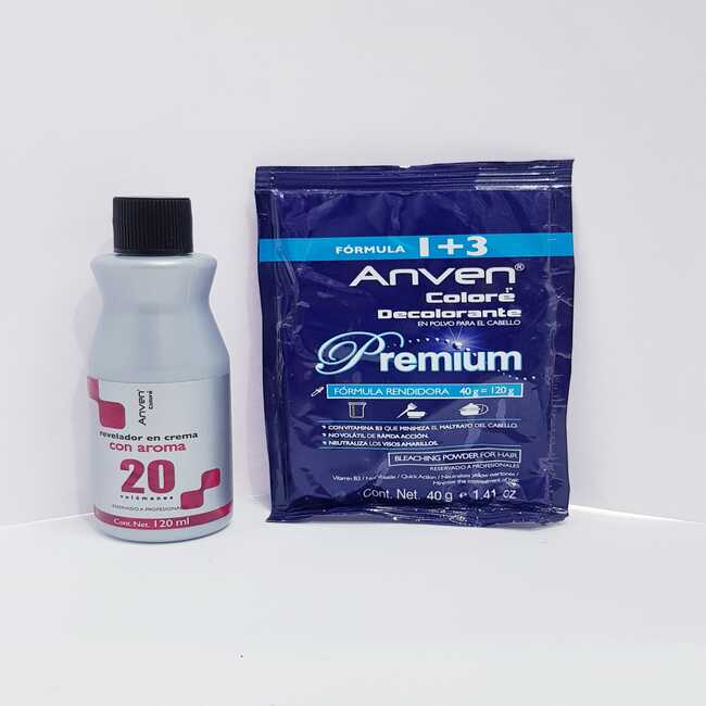 Sobre Decolorante Anven Premium + Revelador 20 vol