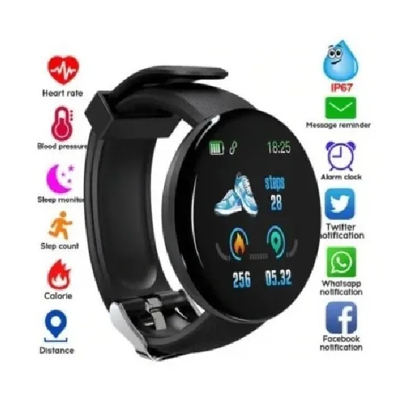 Reloj Inteligente D18 Deportivo Negro