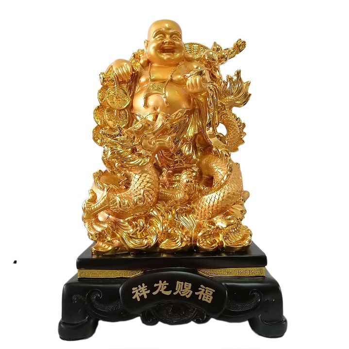 Lucky Buda Chino Budha Dorado Figura Decoración Dragon Fortuna Estatua
