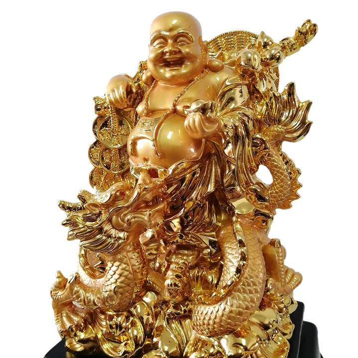 Lucky Buda Chino Budha Dorado Figura Decoración Dragon Fortuna Estatua