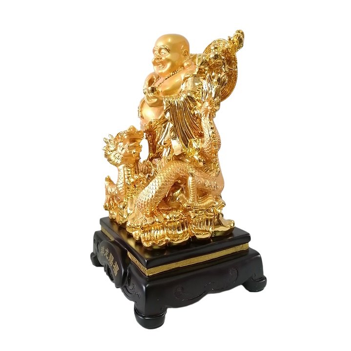 Lucky Buda Chino Budha Dorado Figura Decoración Dragon Fortuna Estatua