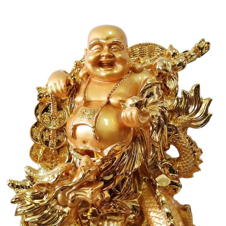 Lucky Buda Chino Budha Dorado Figura Decoración Dragon Fortuna Estatua