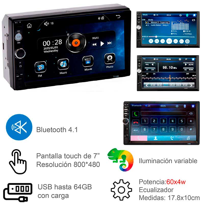 Autoestereo Vak 6911 Touch 7 Mirrorlink Bluetooth con cámara de reversa, Usb SD MP5 Video .
