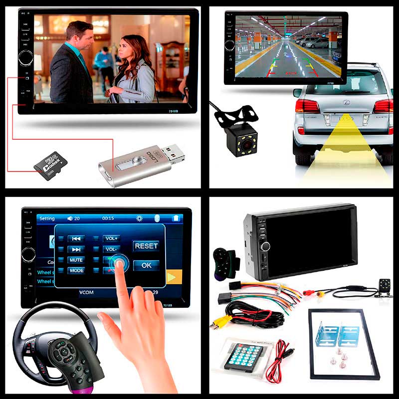 Autoestereo Vak 6911 Touch 7 Mirrorlink Bluetooth con cámara de reversa, Usb SD MP5 Video .