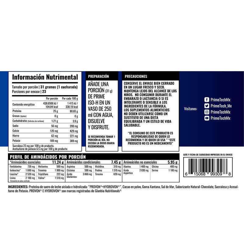 Proteína aislada e hidrolizada ISO-H Chocolate 713 g 23 serv 31 g c/u