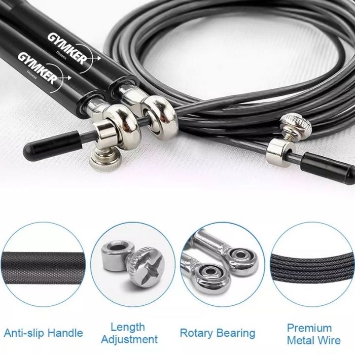 Cuerda Saltar Aluminio Box Crossfit Ultra Rapida Negro Gymker
