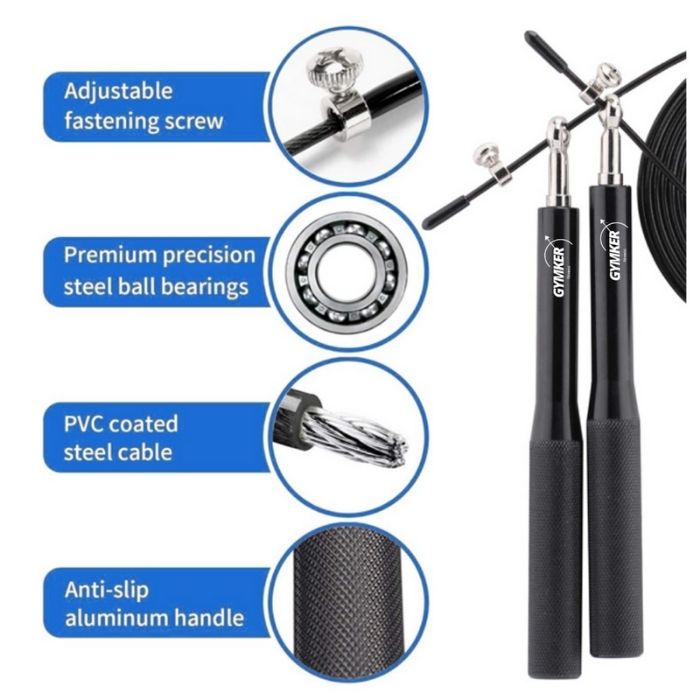 Cuerda Saltar Aluminio Box Crossfit Ultra Rapida Negro Gymker