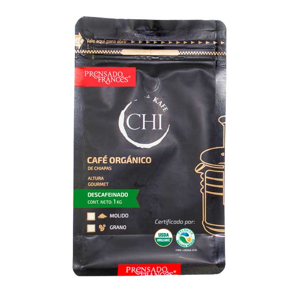 Café Orgánico Gourmet de Chiapas - 1 Kilogramo - Molido Americano - Descafeinado