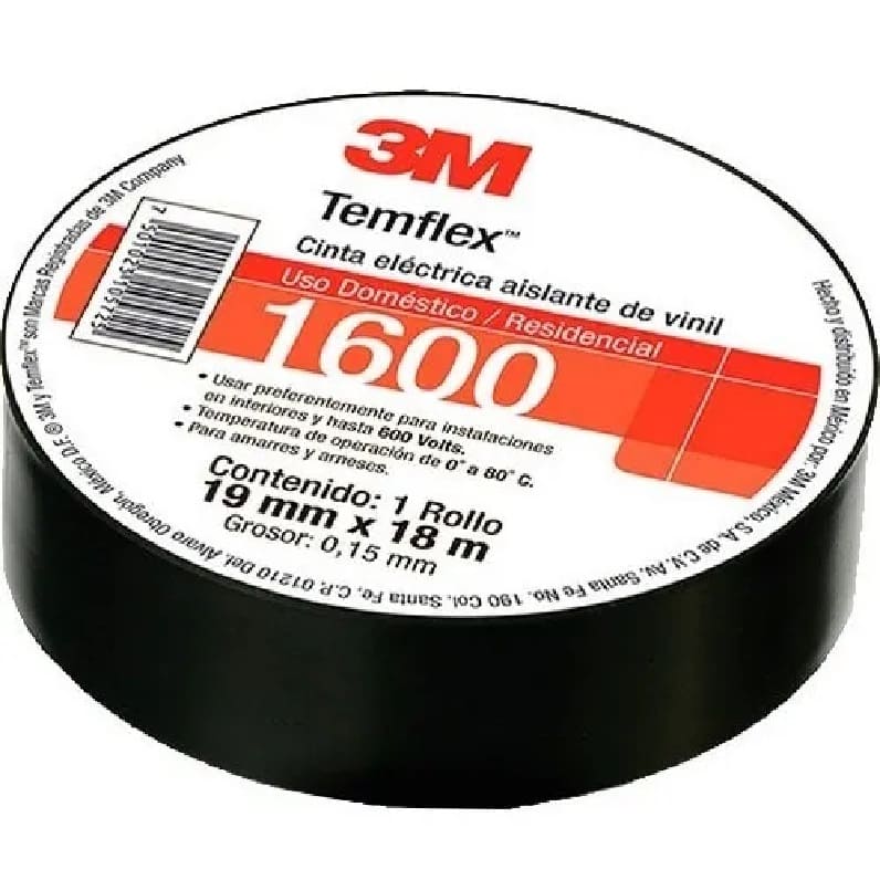 Cinta Aislante 19x18 Vinil Negro Temflex 1600 3M