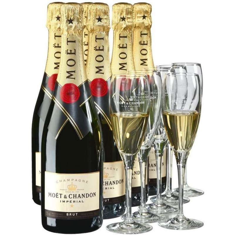 Champagne Moët & Chandon Imperial Brut 6 botellas 750 ml + 6 copas