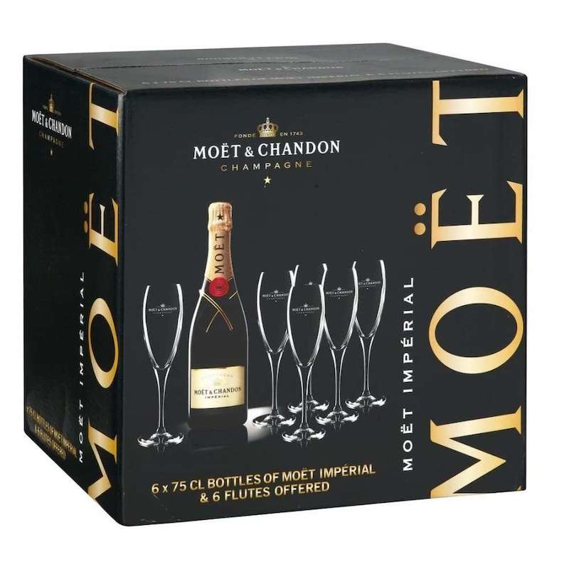 Champagne Moët & Chandon Imperial Brut 6 botellas 750 ml + 6 copas