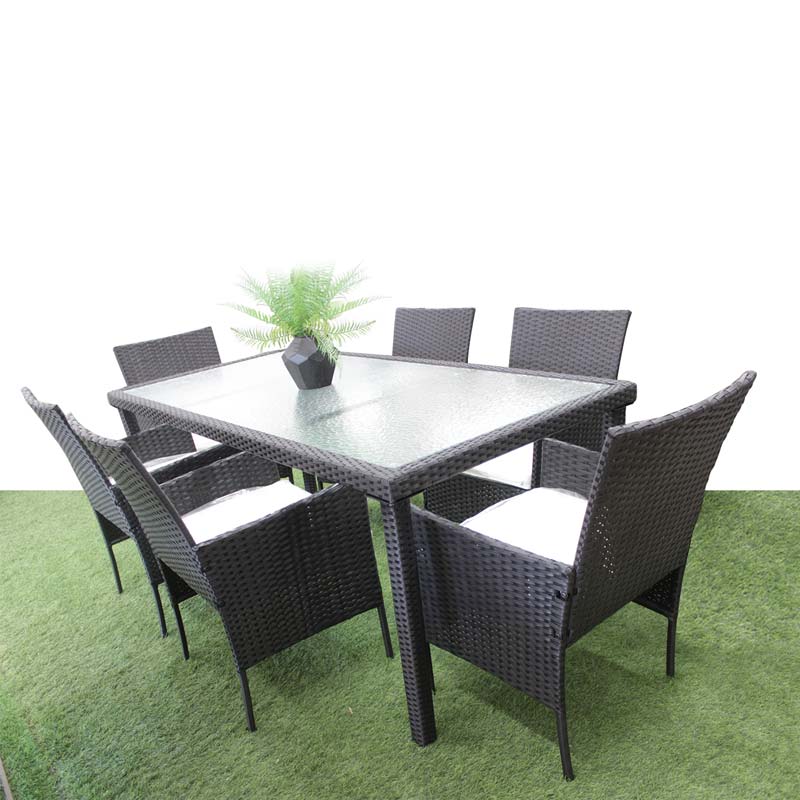 Comedor para Exteriores De 6 Sillas Mimbre Negro