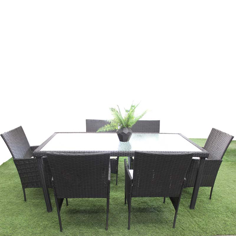 Comedor para Exteriores De 6 Sillas Mimbre Negro
