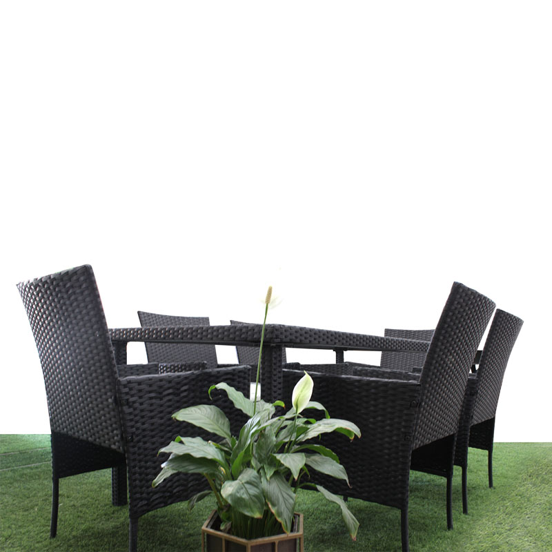 Comedor para Exteriores De 6 Sillas Mimbre Negro