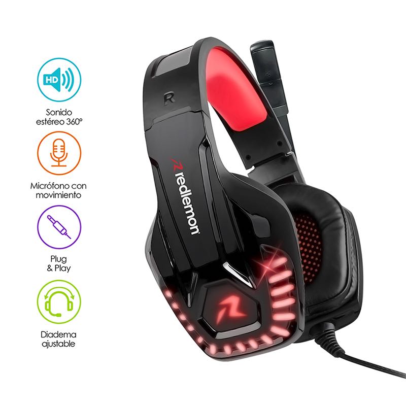 Audífonos Gamer Con Micrófono Luz LED Aux 3.5mm G6000 Redlemon