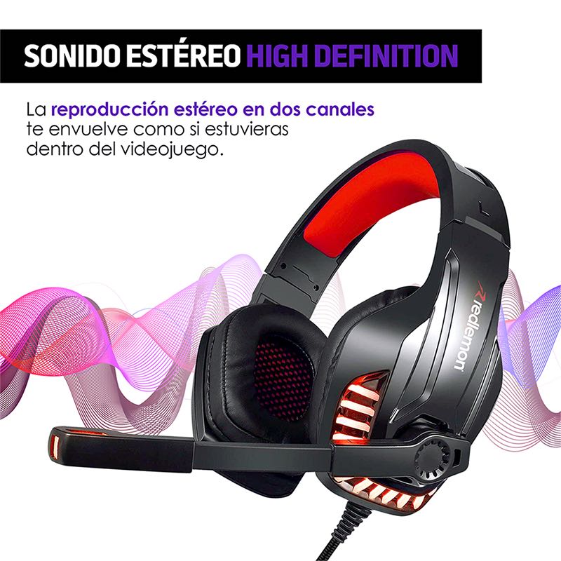 Audífonos Gamer Con Micrófono Luz LED Aux 3.5mm G6000 Redlemon