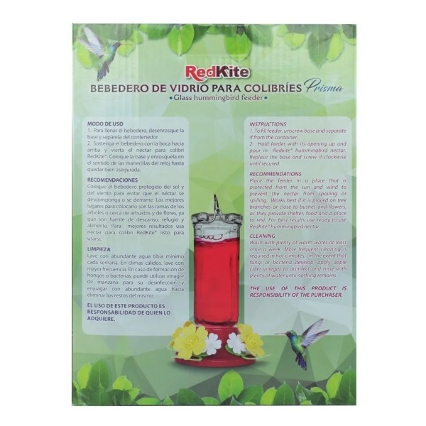 Alimentador Bebedero De Vidrio Prisma Para Colibrí 600ml