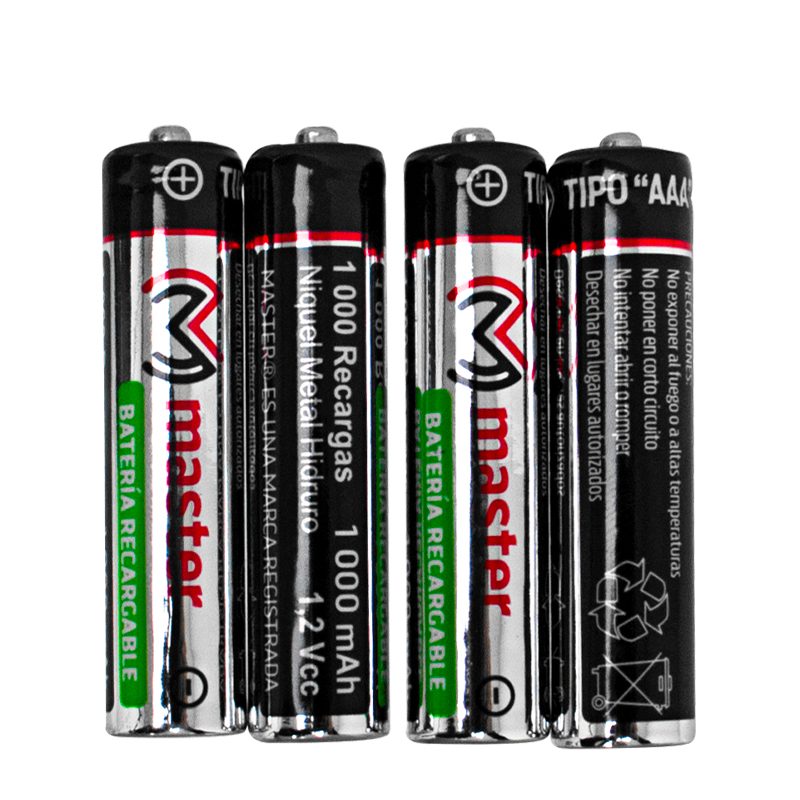 Paquete de 4 Baterias Recargables AAA con Capacidad de Carga de 1200 mAh / Master / AAA-4X1200