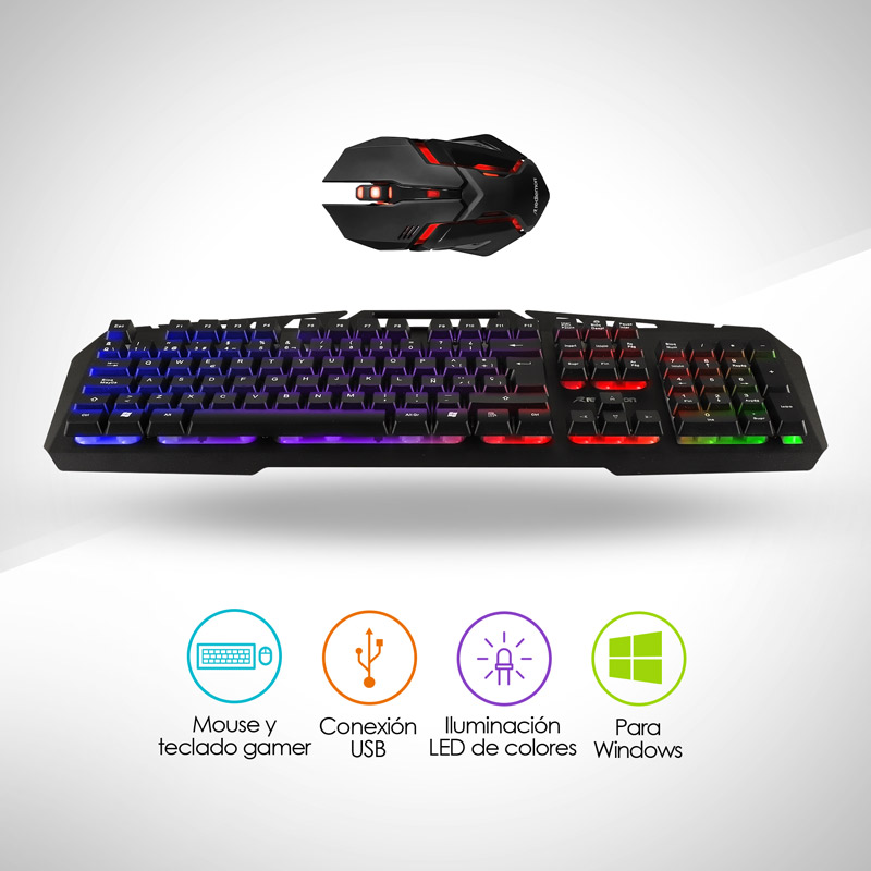 Mouse y Teclado Gamer Alámbrico USB con Luz RGB Redlemon 